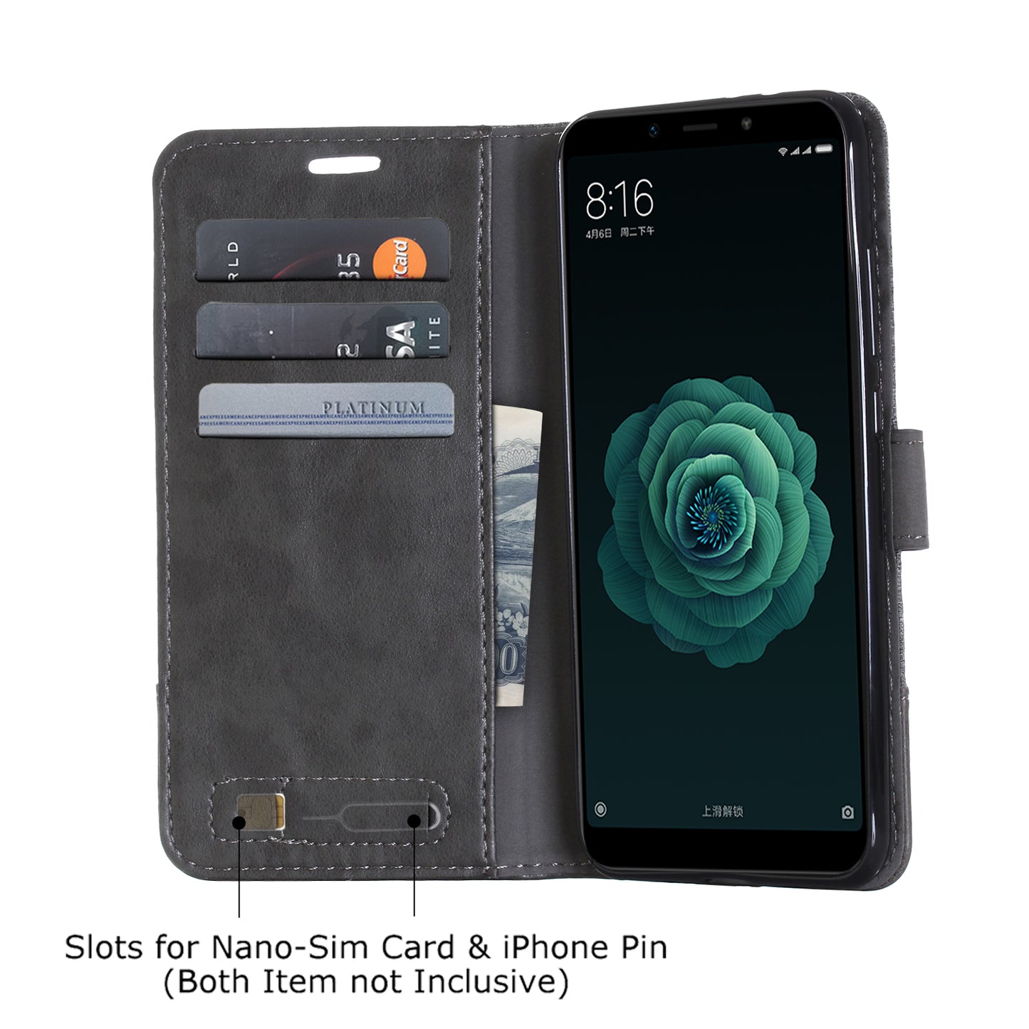 MUXMA PU Leather Canvas Splicing Wallet Stand Cover for Xiaomi Mi A2 / Mi 6X