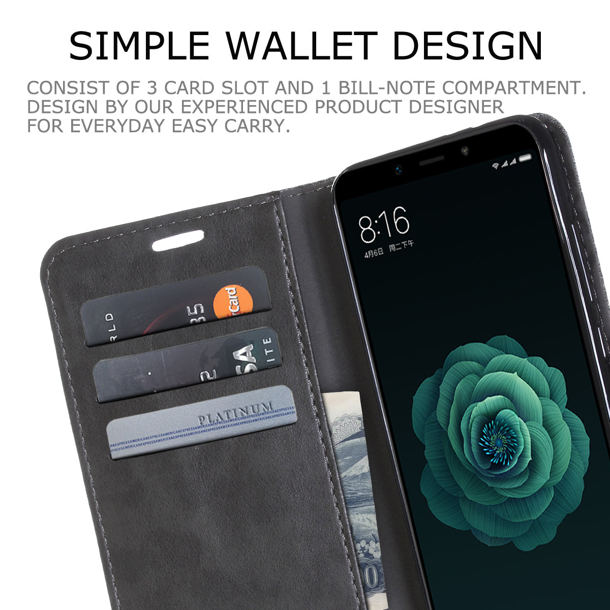 MUXMA PU Leather Canvas Splicing Wallet Stand Cover for Xiaomi Mi A2 / Mi 6X