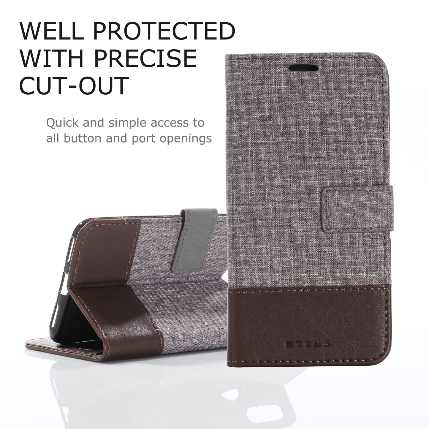 MUXMA PU Leather Canvas Splicing Wallet Stand Cover for Xiaomi Mi A2 / Mi 6X