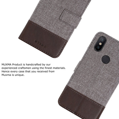 MUXMA PU Leather Canvas Splicing Wallet Stand Cover for Xiaomi Mi A2 / Mi 6X