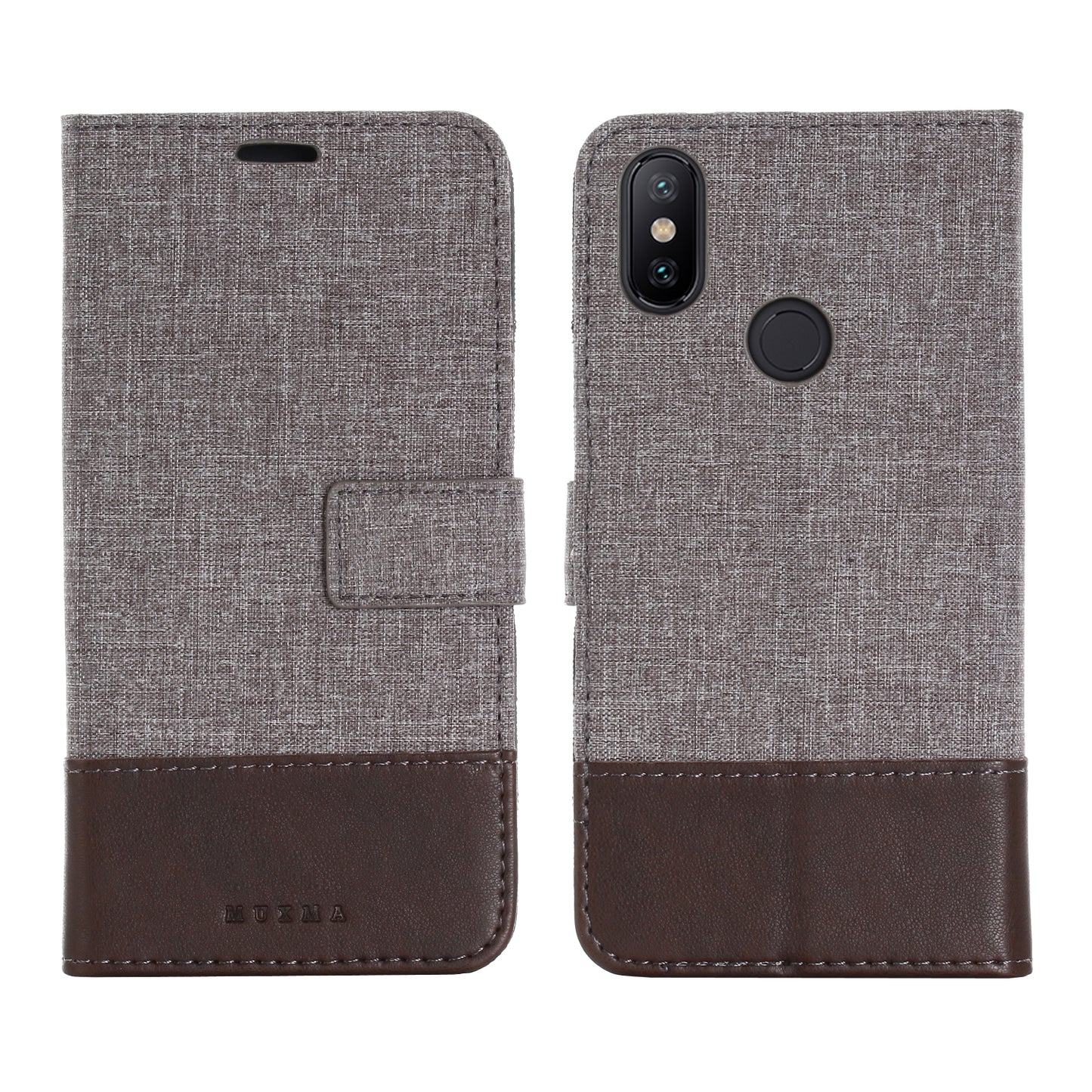 MUXMA PU Leather Canvas Splicing Wallet Stand Cover for Xiaomi Mi A2 / Mi 6X