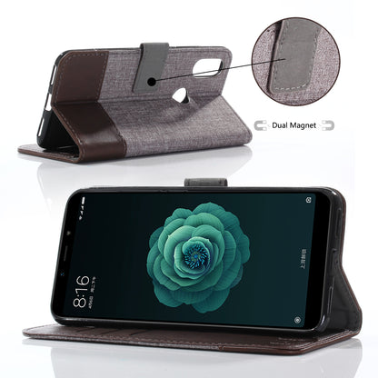 MUXMA PU Leather Canvas Splicing Wallet Stand Cover for Xiaomi Mi A2 / Mi 6X