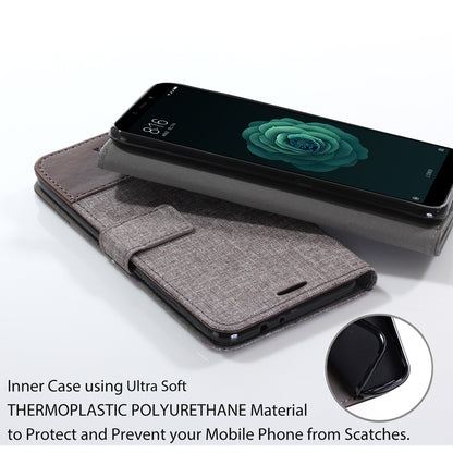 MUXMA PU Leather Canvas Splicing Wallet Stand Cover for Xiaomi Mi A2 / Mi 6X