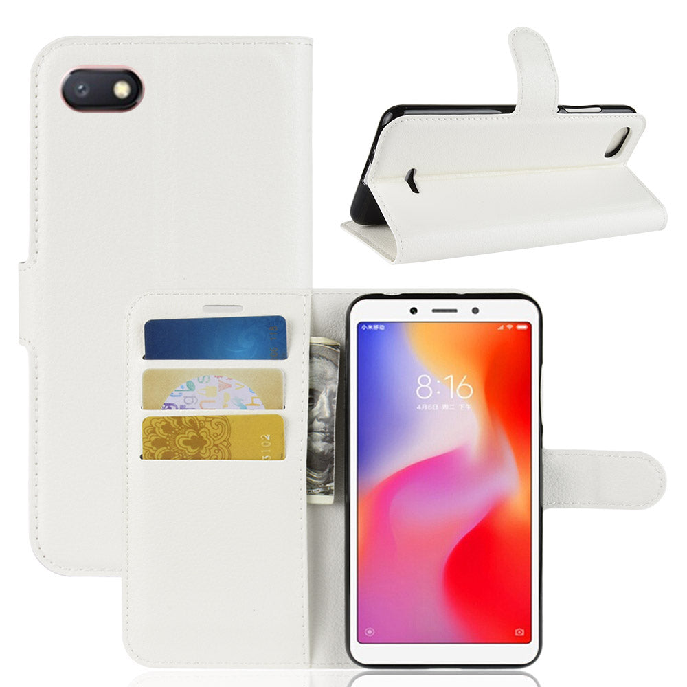 Litchi Texture Leather Wallet Stand Mobile Casing for Xiaomi Redmi 6A (Single 12MP Rear Camera)