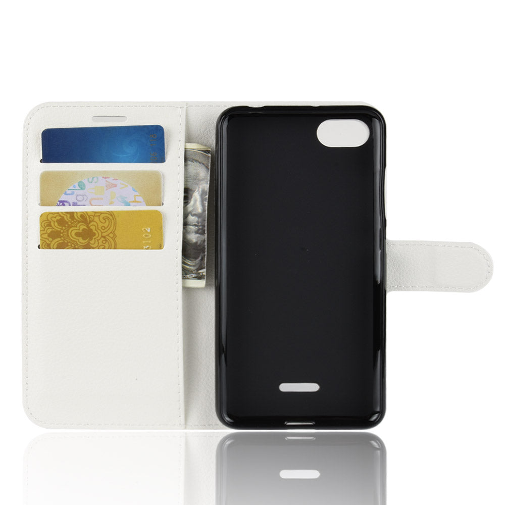 Litchi Texture Leather Wallet Stand Mobile Casing for Xiaomi Redmi 6A (Single 12MP Rear Camera)