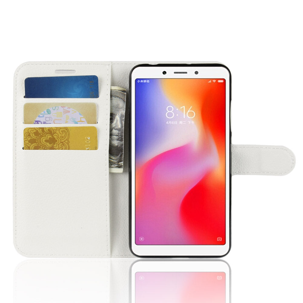 Litchi Texture Leather Wallet Stand Mobile Casing for Xiaomi Redmi 6A (Single 12MP Rear Camera)