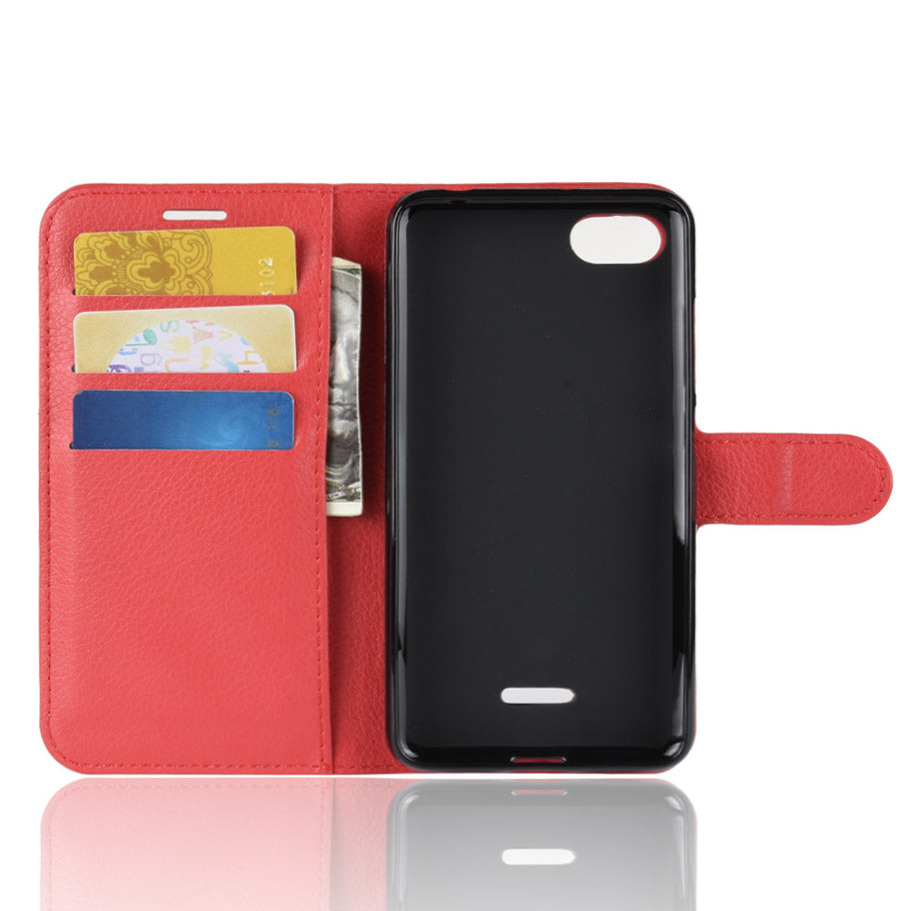 Litchi Texture Leather Wallet Stand Mobile Casing for Xiaomi Redmi 6A (Single 12MP Rear Camera)