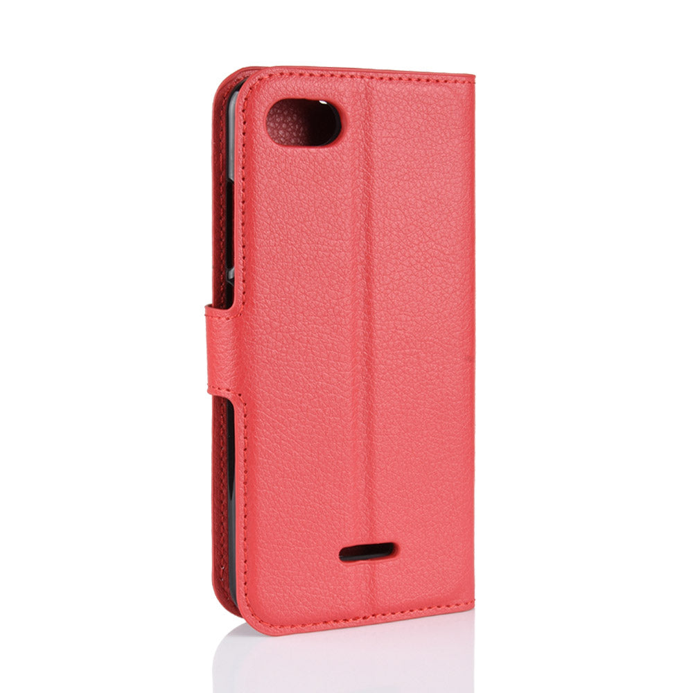 Litchi Texture Leather Wallet Stand Mobile Casing for Xiaomi Redmi 6A (Single 12MP Rear Camera)