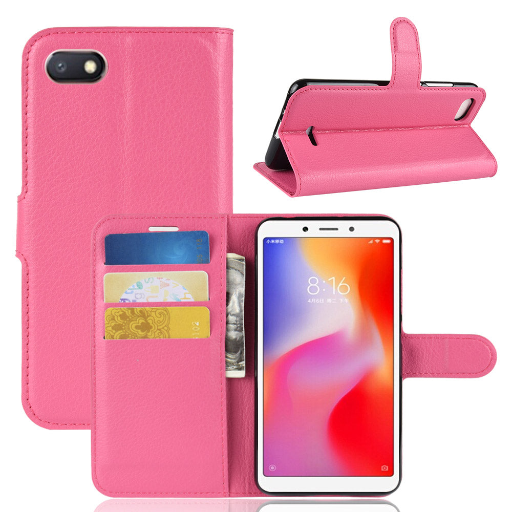 Litchi Texture Leather Wallet Stand Mobile Casing for Xiaomi Redmi 6A (Single 12MP Rear Camera)