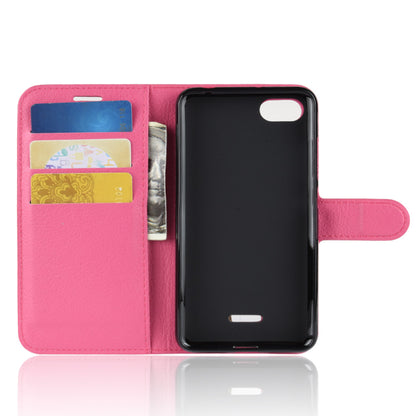 Litchi Texture Leather Wallet Stand Mobile Casing for Xiaomi Redmi 6A (Single 12MP Rear Camera)