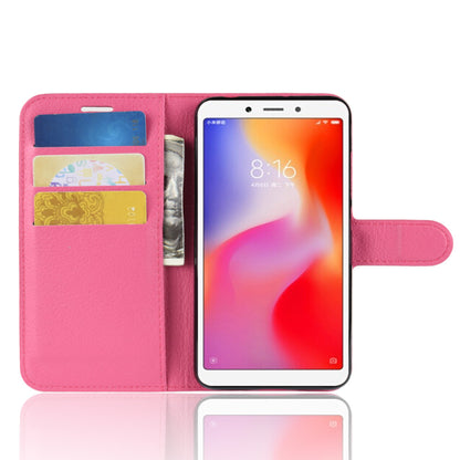 Litchi Texture Leather Wallet Stand Mobile Casing for Xiaomi Redmi 6A (Single 12MP Rear Camera)