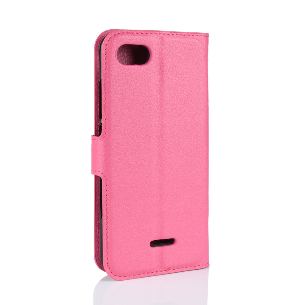 Litchi Texture Leather Wallet Stand Mobile Casing for Xiaomi Redmi 6A (Single 12MP Rear Camera)