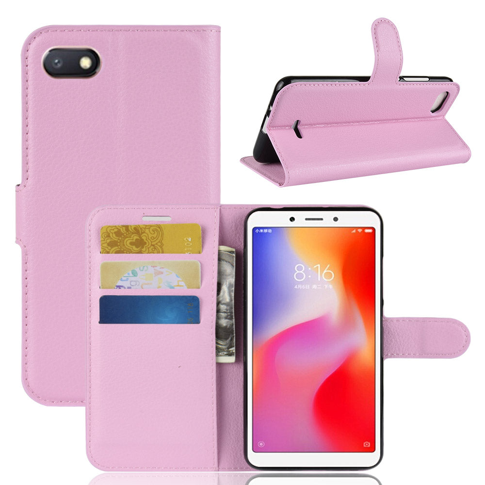 Litchi Texture Leather Wallet Stand Mobile Casing for Xiaomi Redmi 6A (Single 12MP Rear Camera)