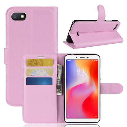 Litchi Texture Leather Wallet Stand Mobile Casing for Xiaomi Redmi 6A (Single 12MP Rear Camera)