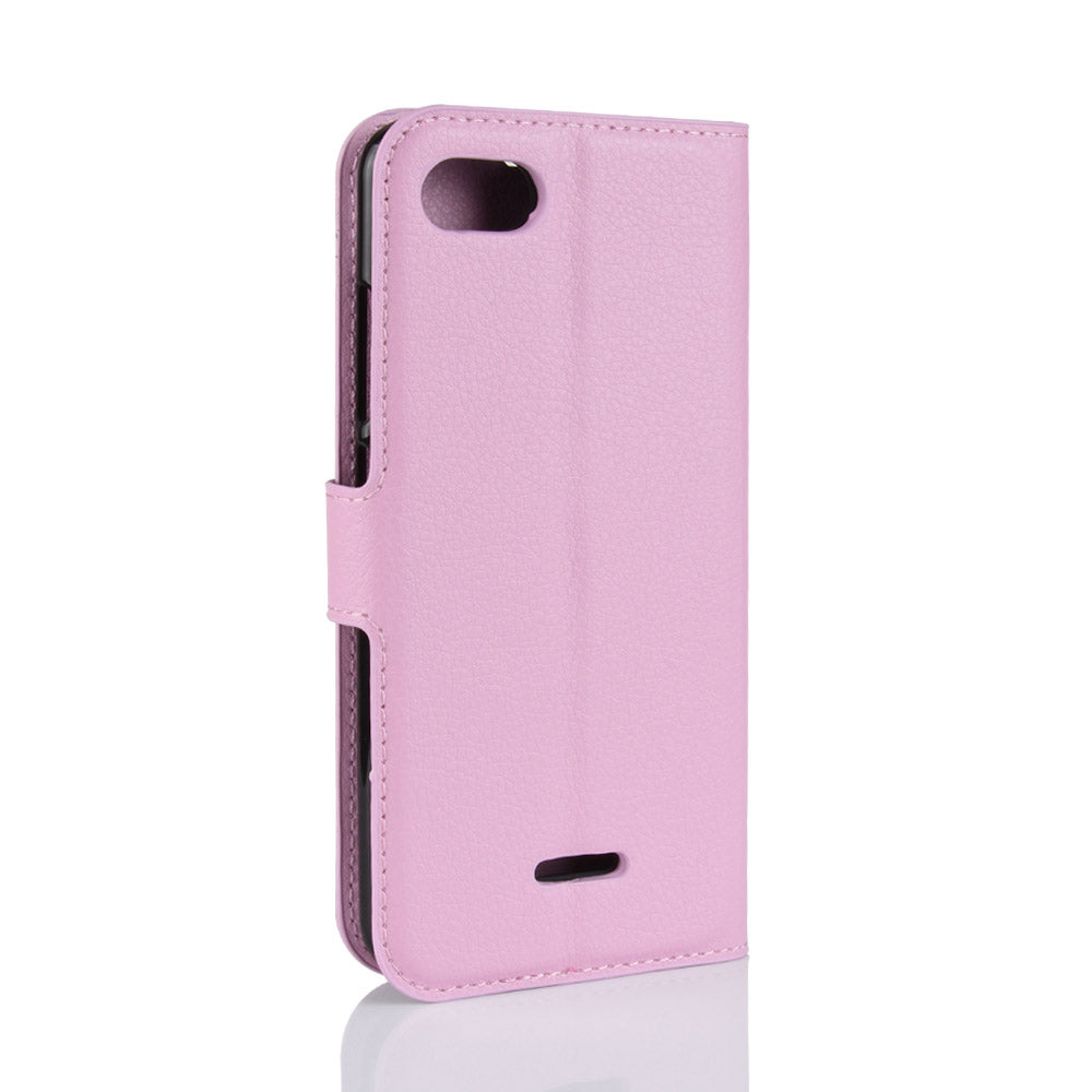 Litchi Texture Leather Wallet Stand Mobile Casing for Xiaomi Redmi 6A (Single 12MP Rear Camera)