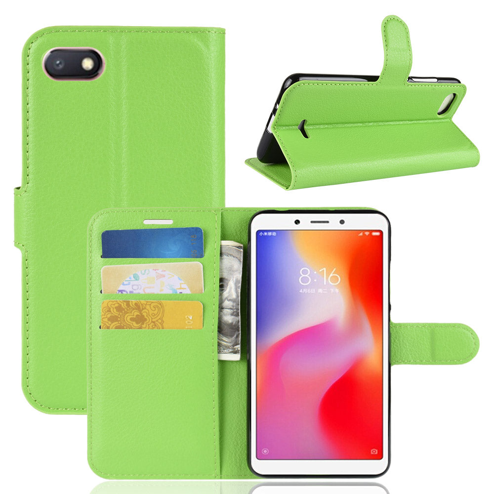 Litchi Texture Leather Wallet Stand Mobile Casing for Xiaomi Redmi 6A (Single 12MP Rear Camera)
