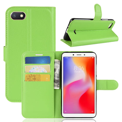 Litchi Texture Leather Wallet Stand Mobile Casing for Xiaomi Redmi 6A (Single 12MP Rear Camera)