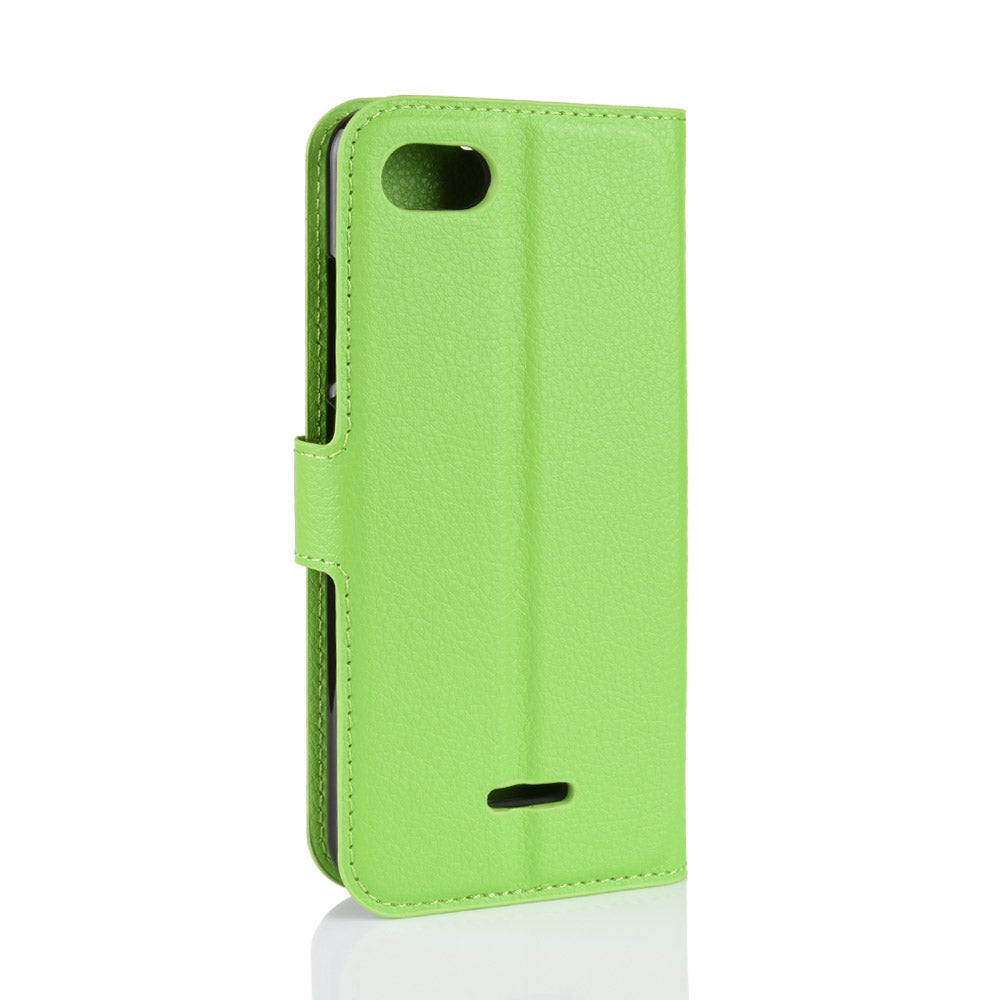 Litchi Texture Leather Wallet Stand Mobile Casing for Xiaomi Redmi 6A (Single 12MP Rear Camera)