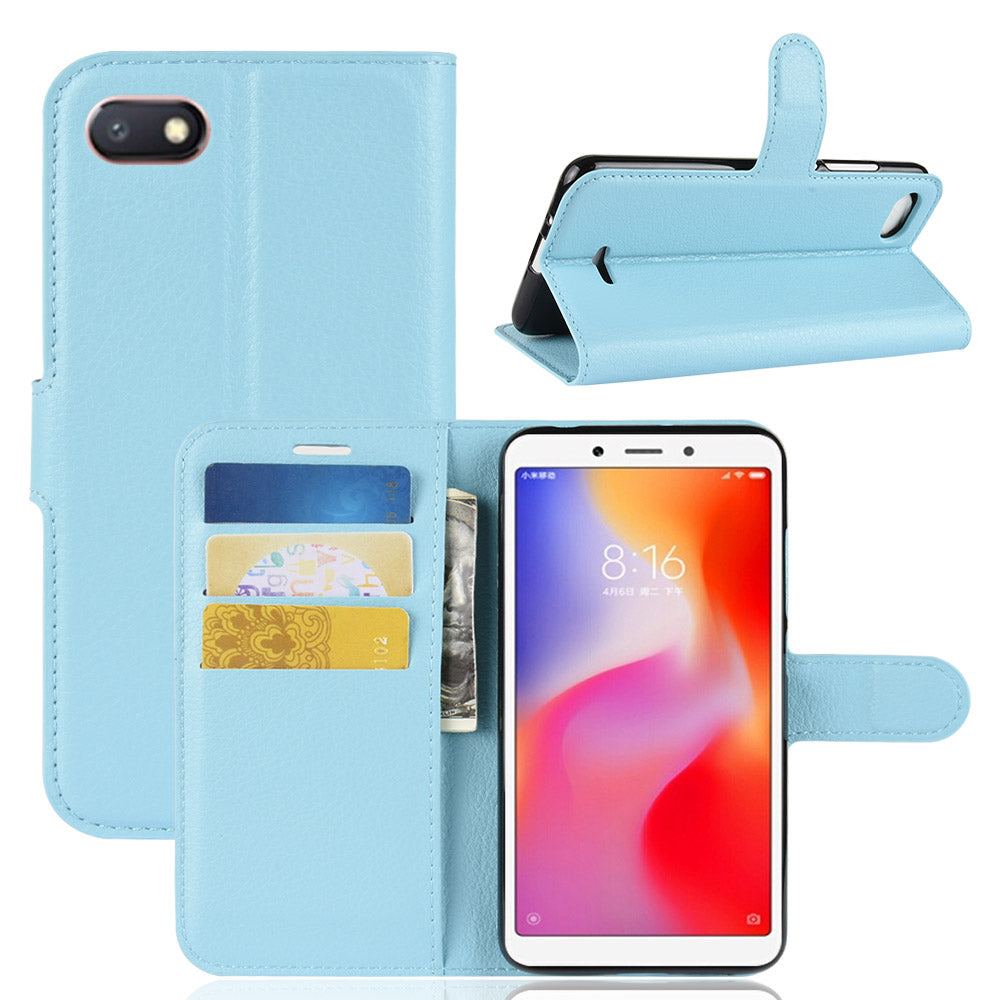 Litchi Texture Leather Wallet Stand Mobile Casing for Xiaomi Redmi 6A (Single 12MP Rear Camera)