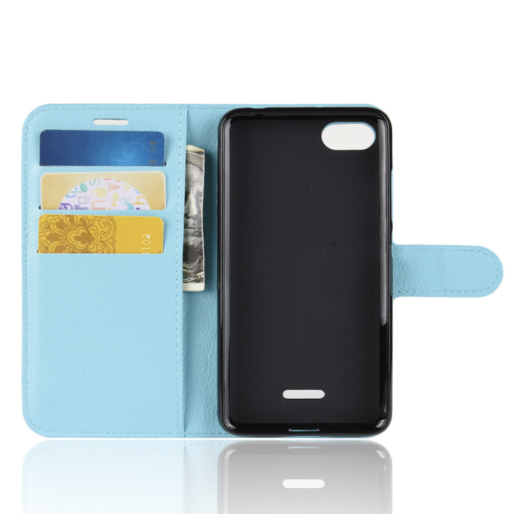 Litchi Texture Leather Wallet Stand Mobile Casing for Xiaomi Redmi 6A (Single 12MP Rear Camera)