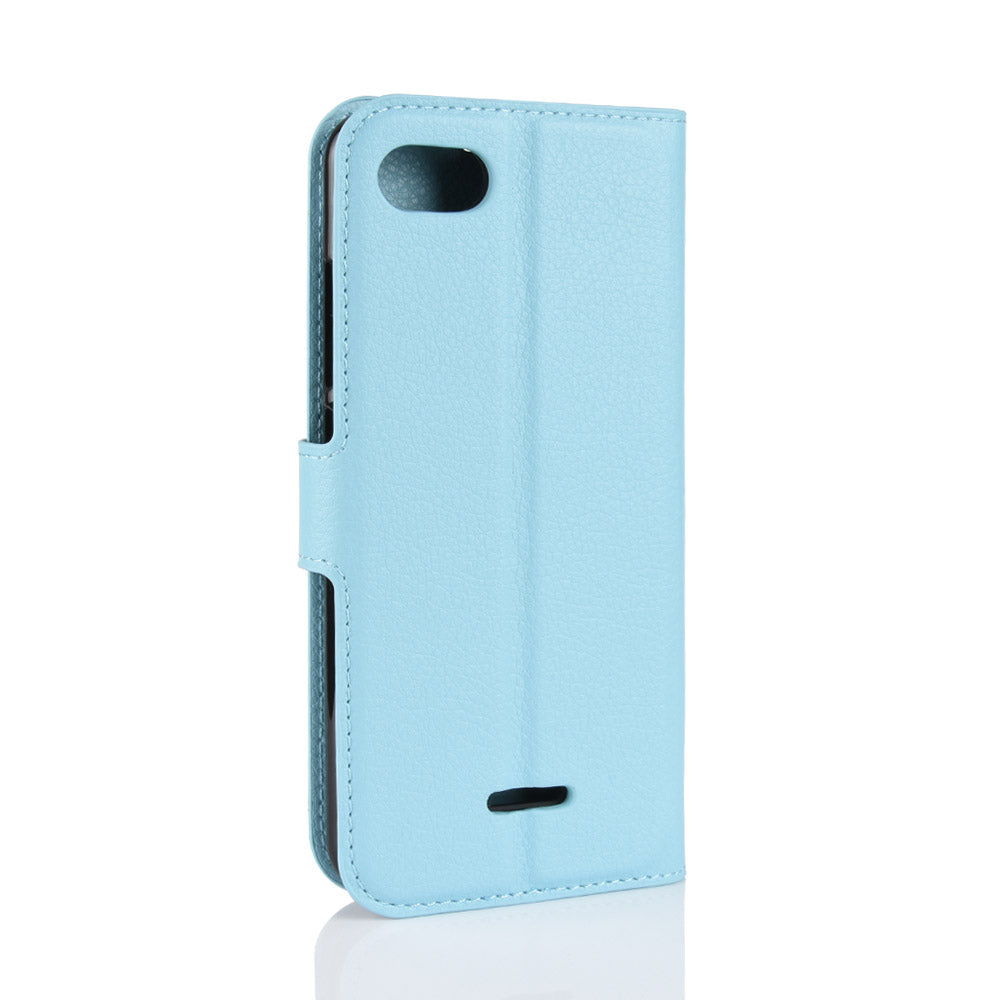 Litchi Texture Leather Wallet Stand Mobile Casing for Xiaomi Redmi 6A (Single 12MP Rear Camera)