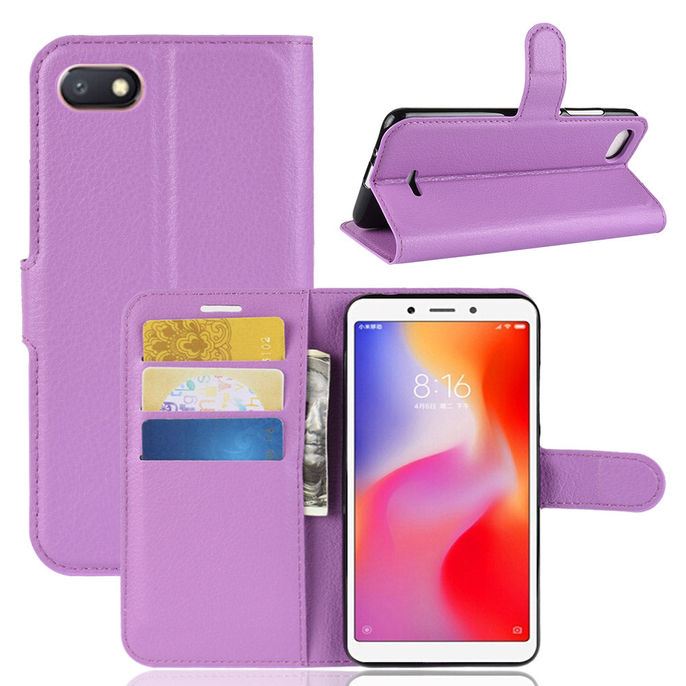 Litchi Texture Leather Wallet Stand Mobile Casing for Xiaomi Redmi 6A (Single 12MP Rear Camera)