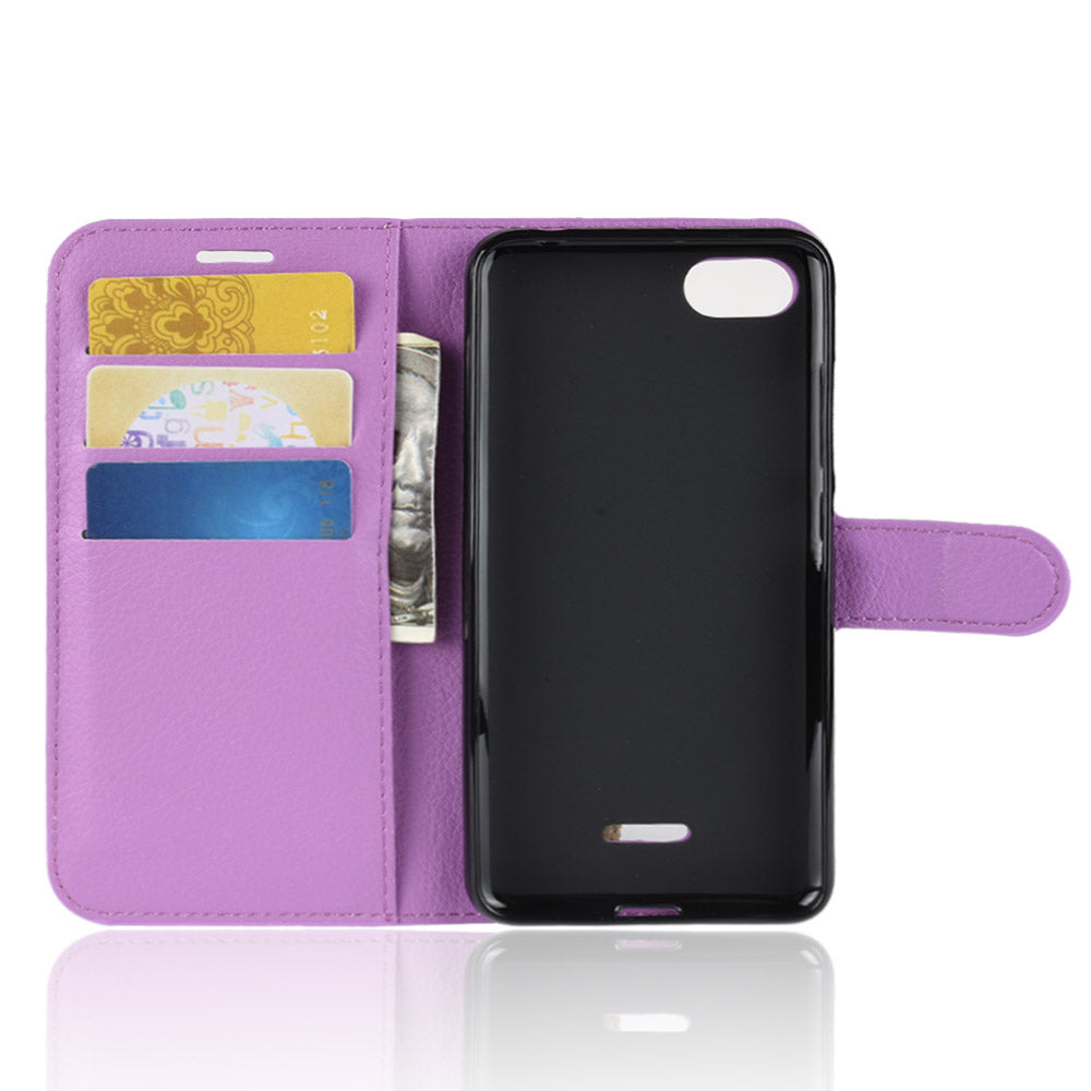 Litchi Texture Leather Wallet Stand Mobile Casing for Xiaomi Redmi 6A (Single 12MP Rear Camera)