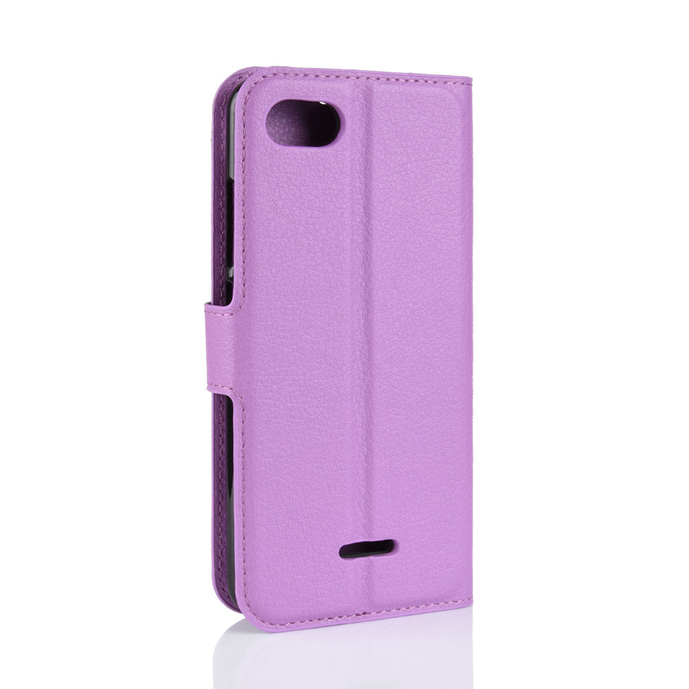 Litchi Texture Leather Wallet Stand Mobile Casing for Xiaomi Redmi 6A (Single 12MP Rear Camera)