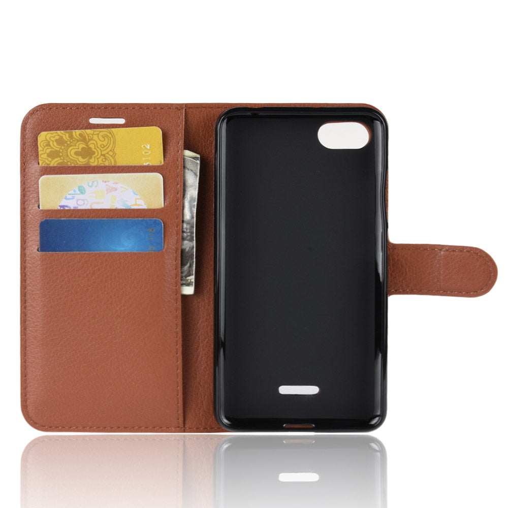 Litchi Texture Leather Wallet Stand Mobile Casing for Xiaomi Redmi 6A (Single 12MP Rear Camera)