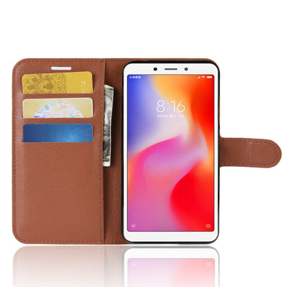 Litchi Texture Leather Wallet Stand Mobile Casing for Xiaomi Redmi 6A (Single 12MP Rear Camera)