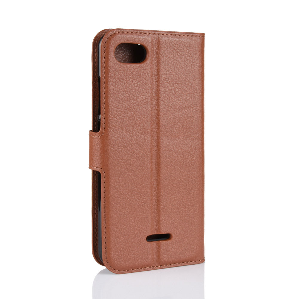 Litchi Texture Leather Wallet Stand Mobile Casing for Xiaomi Redmi 6A (Single 12MP Rear Camera)