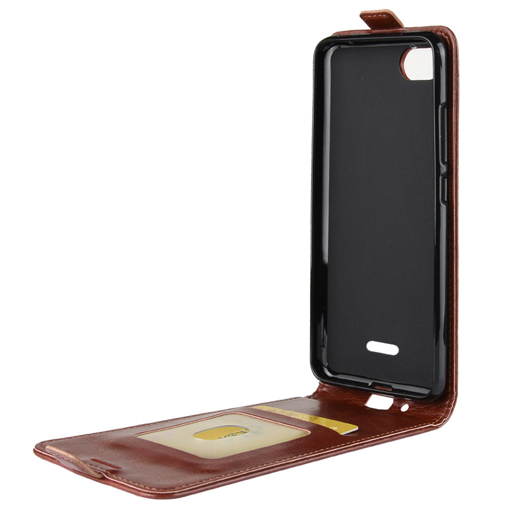 Crazy Horse Vertical Leather Card Holder Casing for Xiaomi Redmi 6A (Single 12MP Rear Camera)