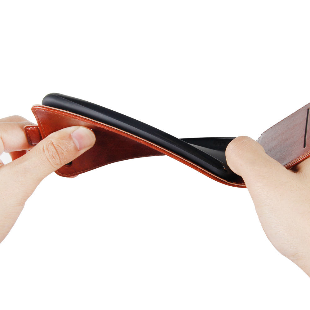 Crazy Horse Vertical Leather Card Holder Casing for Xiaomi Redmi 6A (Single 12MP Rear Camera)