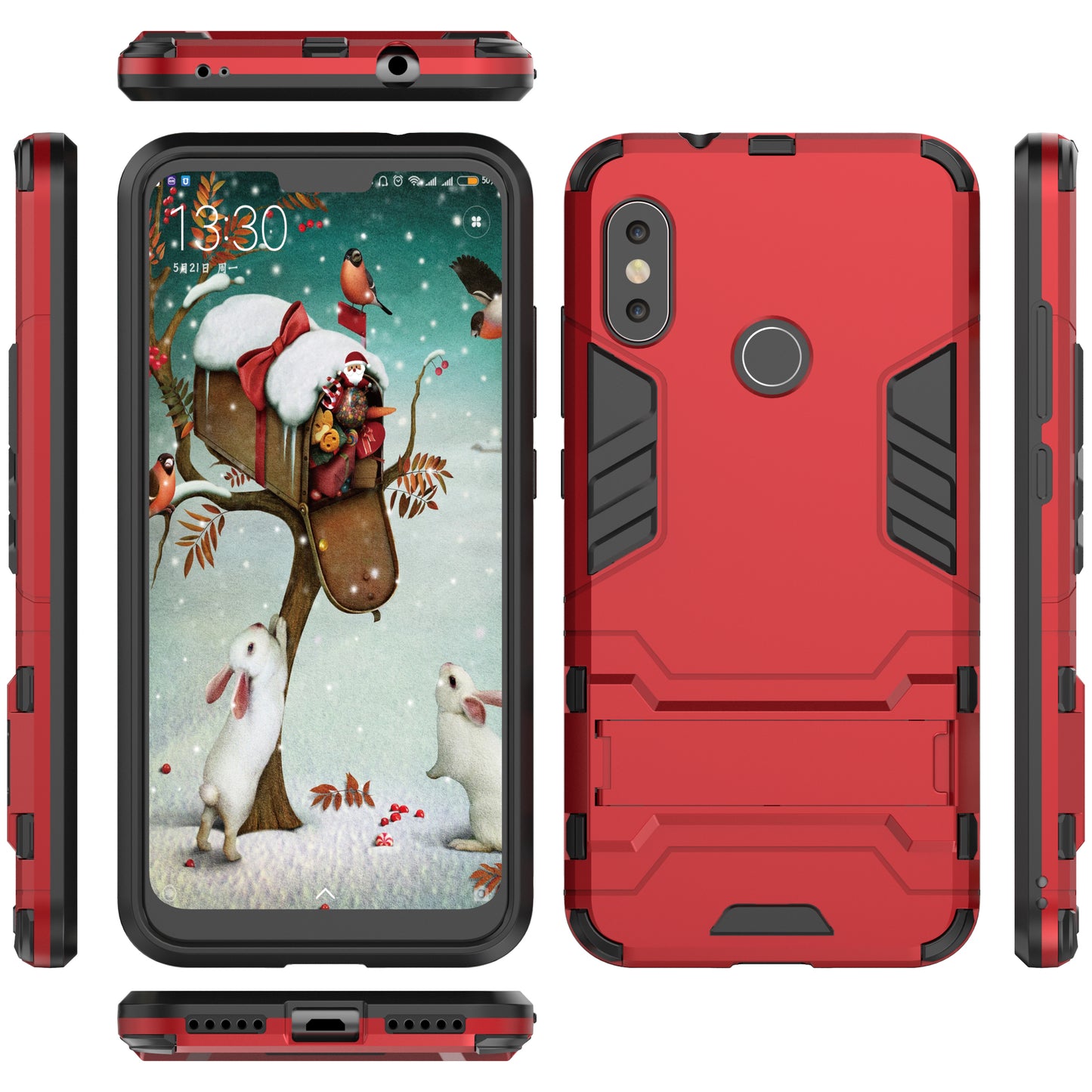 Shockproof PC + TPU Hybrid Kickstand Phone Casing Cover for Xiaomi Mi A2 Lite / Redmi 6 Pro