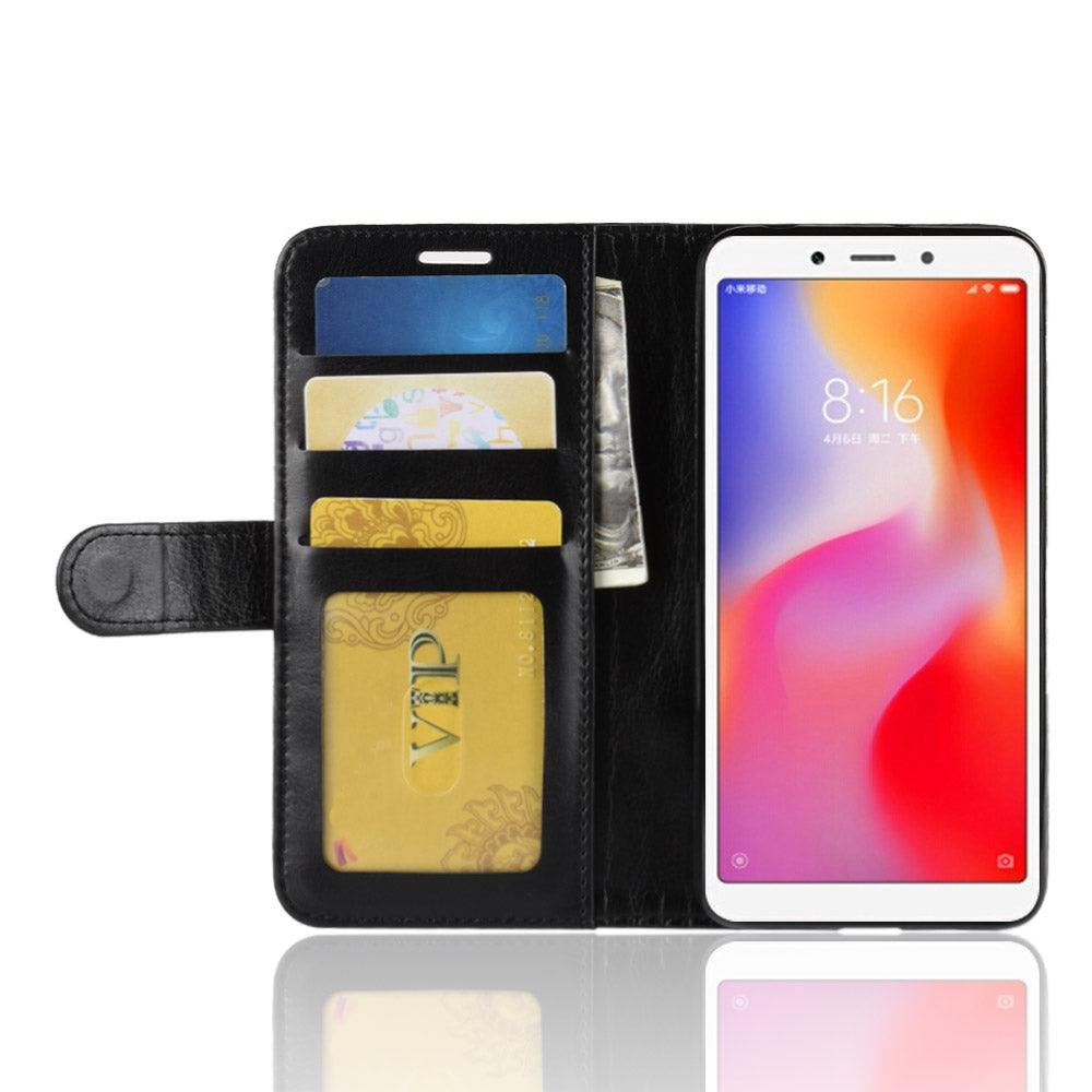Crazy Horse Magnetic Stand Wallet Leather Mobile Phone Case for Xiaomi Redmi 6A