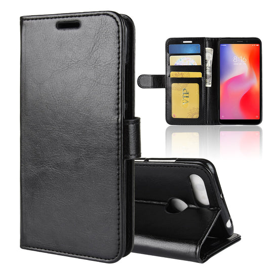 Crazy Horse Wallet Leather Stand Case for Xiaomi Redmi 6 (Dual Camera: 12MP+5MP)