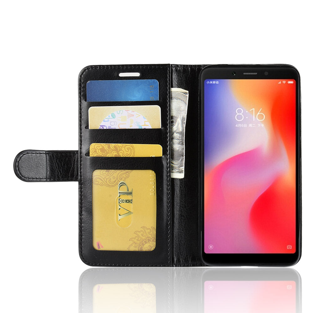 Crazy Horse Wallet Leather Stand Case for Xiaomi Redmi 6 (Dual Camera: 12MP+5MP)