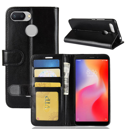 Crazy Horse Wallet Leather Stand Case for Xiaomi Redmi 6 (Dual Camera: 12MP+5MP)