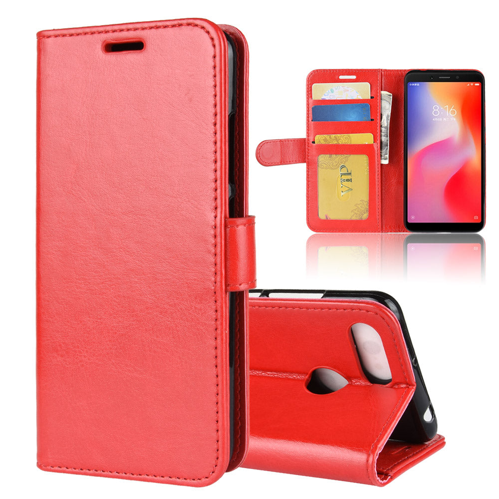 Crazy Horse Wallet Leather Stand Case for Xiaomi Redmi 6 (Dual Camera: 12MP+5MP)