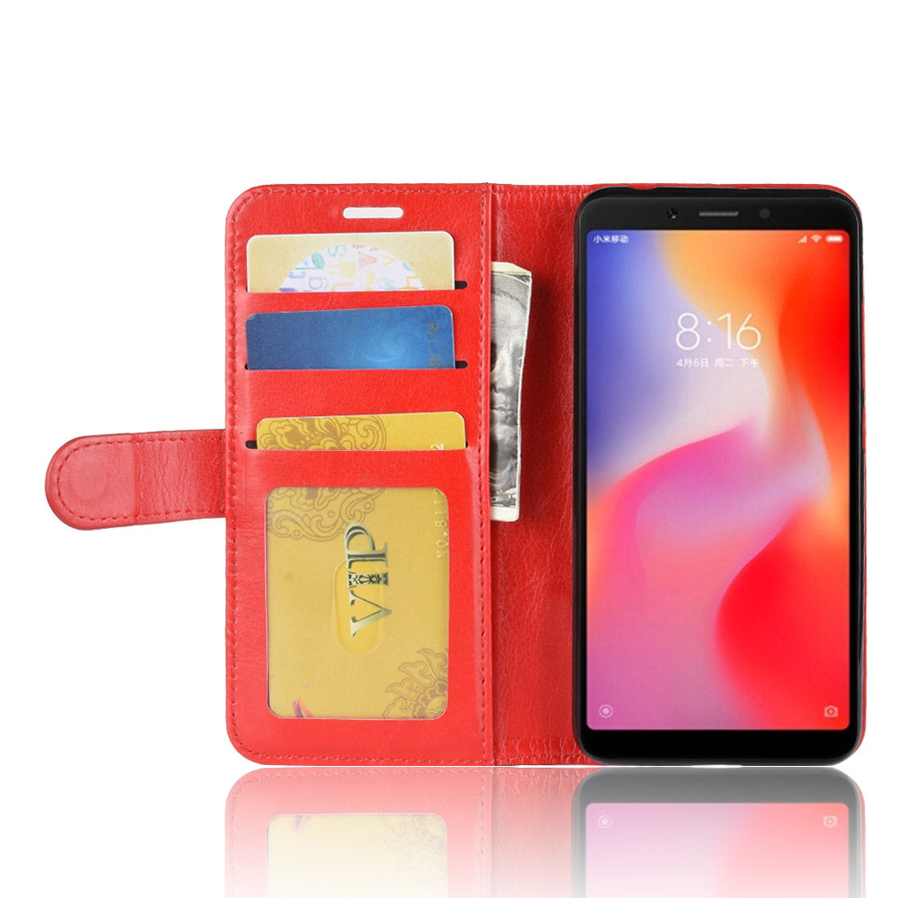 Crazy Horse Wallet Leather Stand Case for Xiaomi Redmi 6 (Dual Camera: 12MP+5MP)