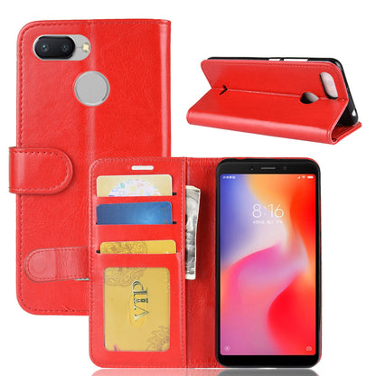 Crazy Horse Wallet Leather Stand Case for Xiaomi Redmi 6 (Dual Camera: 12MP+5MP)