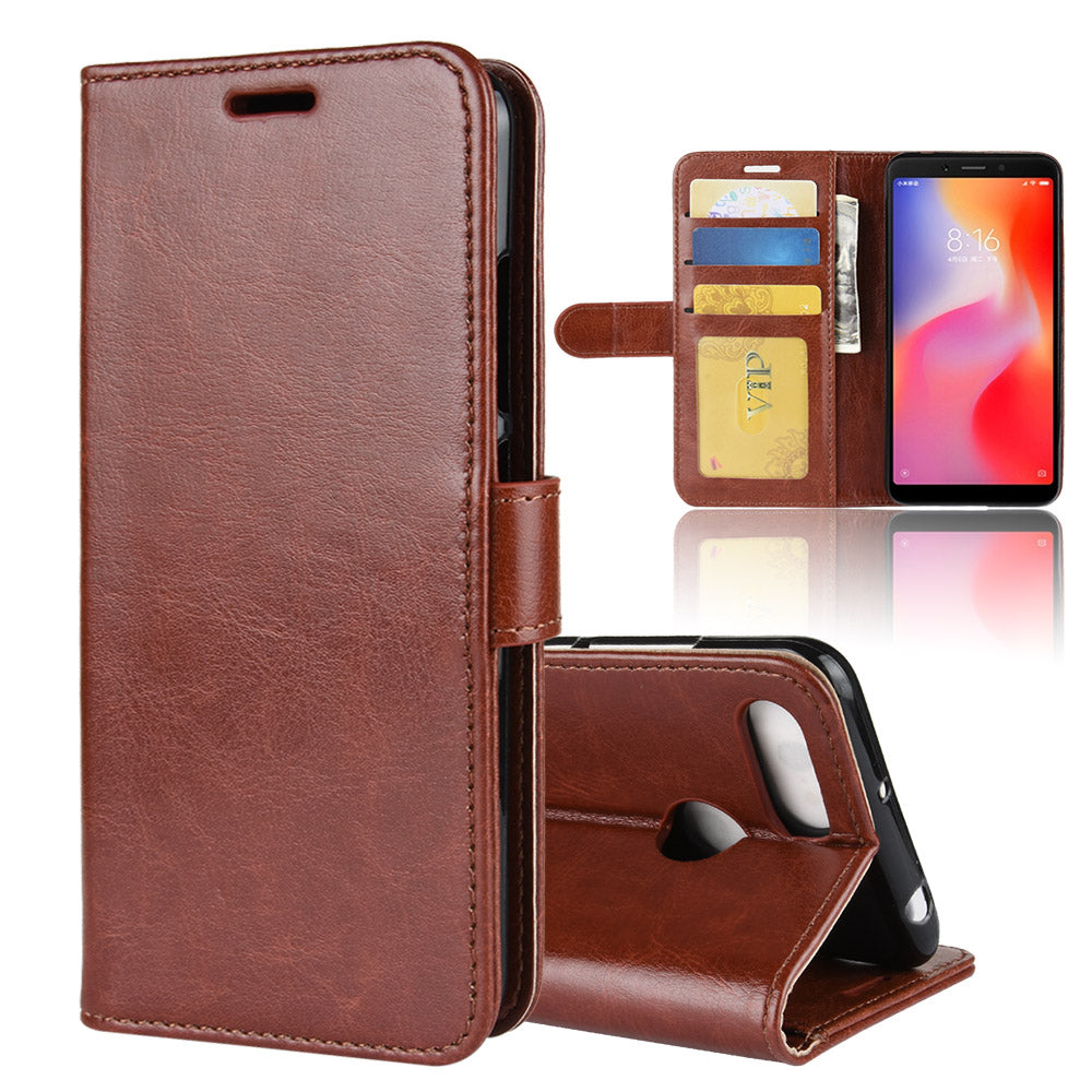 Crazy Horse Wallet Leather Stand Case for Xiaomi Redmi 6 (Dual Camera: 12MP+5MP)