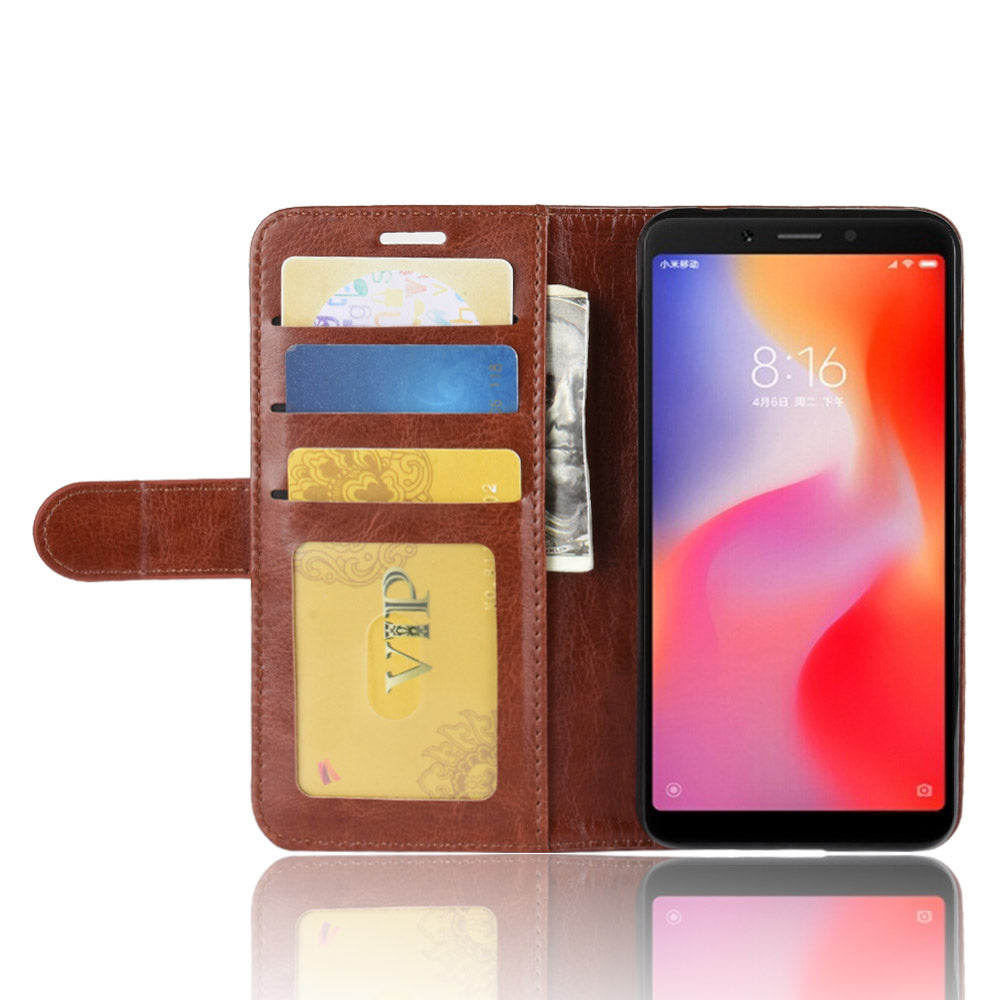 Crazy Horse Wallet Leather Stand Case for Xiaomi Redmi 6 (Dual Camera: 12MP+5MP)