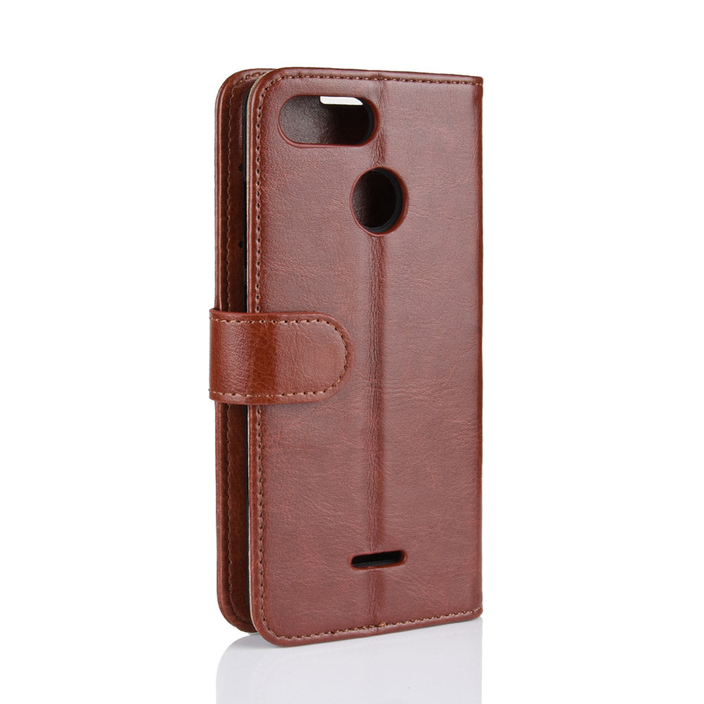 Crazy Horse Wallet Leather Stand Case for Xiaomi Redmi 6 (Dual Camera: 12MP+5MP)