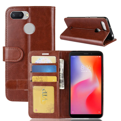 Crazy Horse Wallet Leather Stand Case for Xiaomi Redmi 6 (Dual Camera: 12MP+5MP)