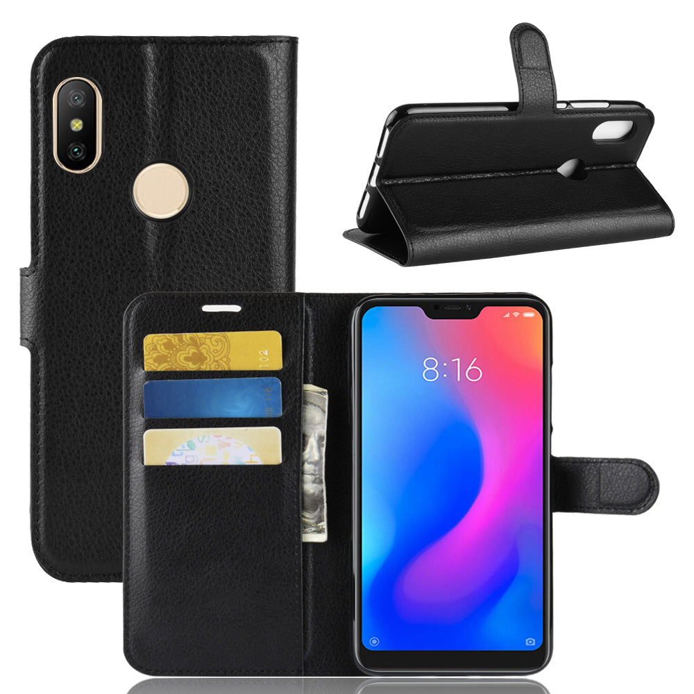 Litchi Texture Wallet Stand Leather Mobile Phone Case for Xiaomi Redmi Note 6 Pro