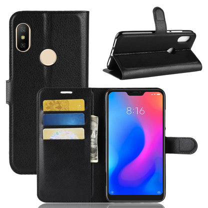Litchi Texture Wallet Stand Leather Mobile Phone Case for Xiaomi Redmi Note 6 Pro