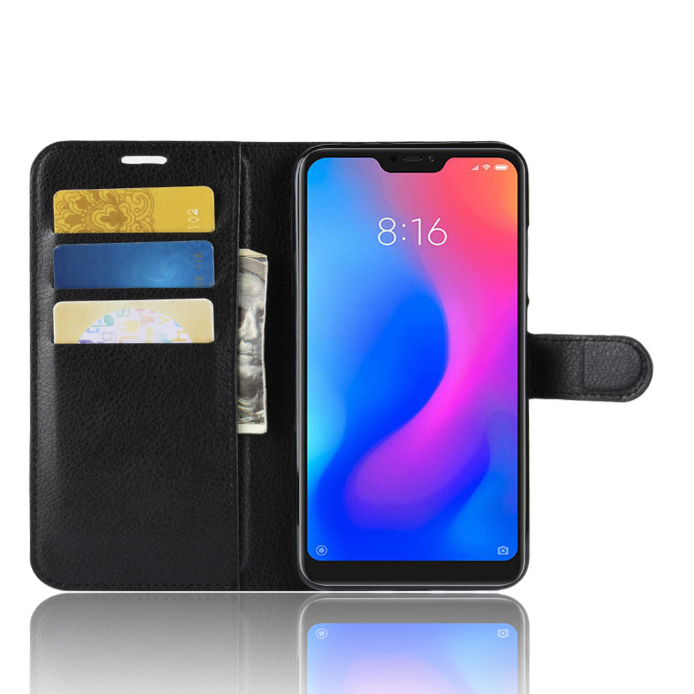 Litchi Texture Wallet Stand Leather Mobile Phone Case for Xiaomi Redmi Note 6 Pro