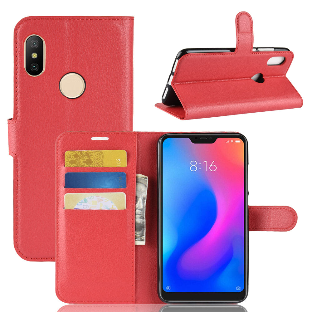 Litchi Texture Wallet Stand Leather Mobile Phone Case for Xiaomi Redmi Note 6 Pro