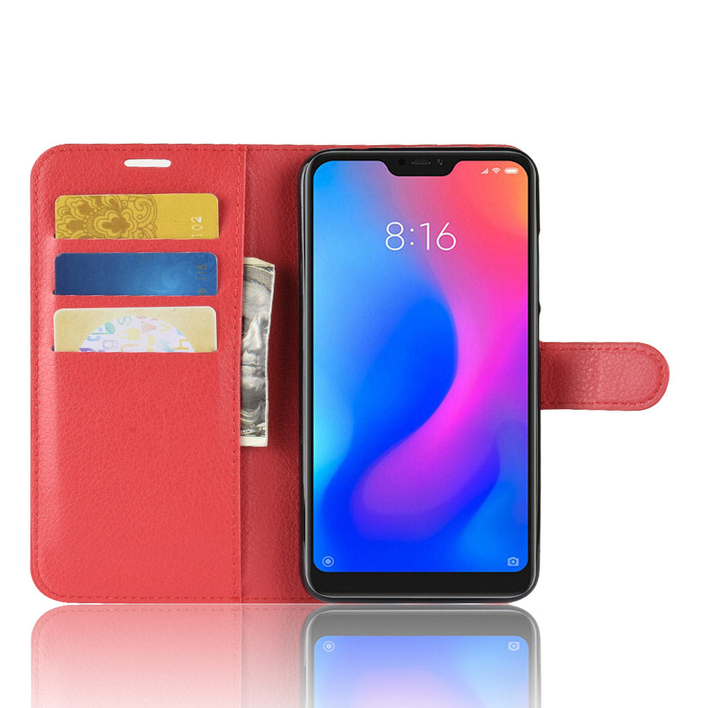 Litchi Texture Wallet Stand Leather Mobile Phone Case for Xiaomi Redmi Note 6 Pro